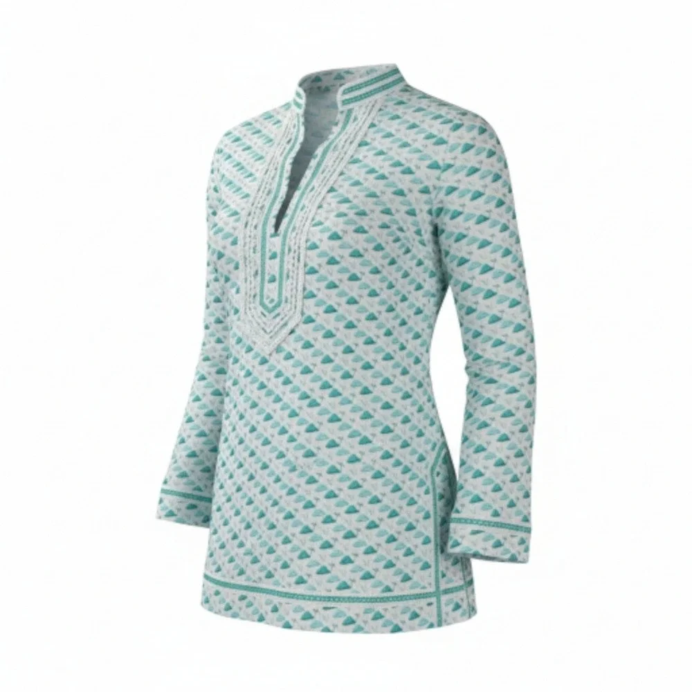 Tory Burch Flamingo Print Cotton Tunic Top Size 6 Boho Coastal Resort Resortwear